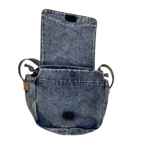 Vintage Denim Shoulder Bag Purse Adjustable Knotted Strap & Leather Accents - Picture 8 of 15